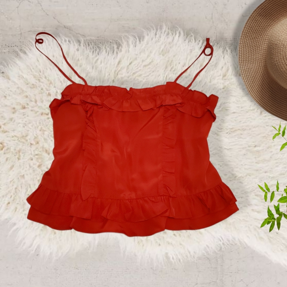 Red Holiday Ruffled Ditsy Top- NWOT